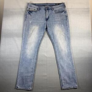 Seven7 Jeans Mens 38x34 Blue Slim Straight Light Wash Distressed Stretch Denim